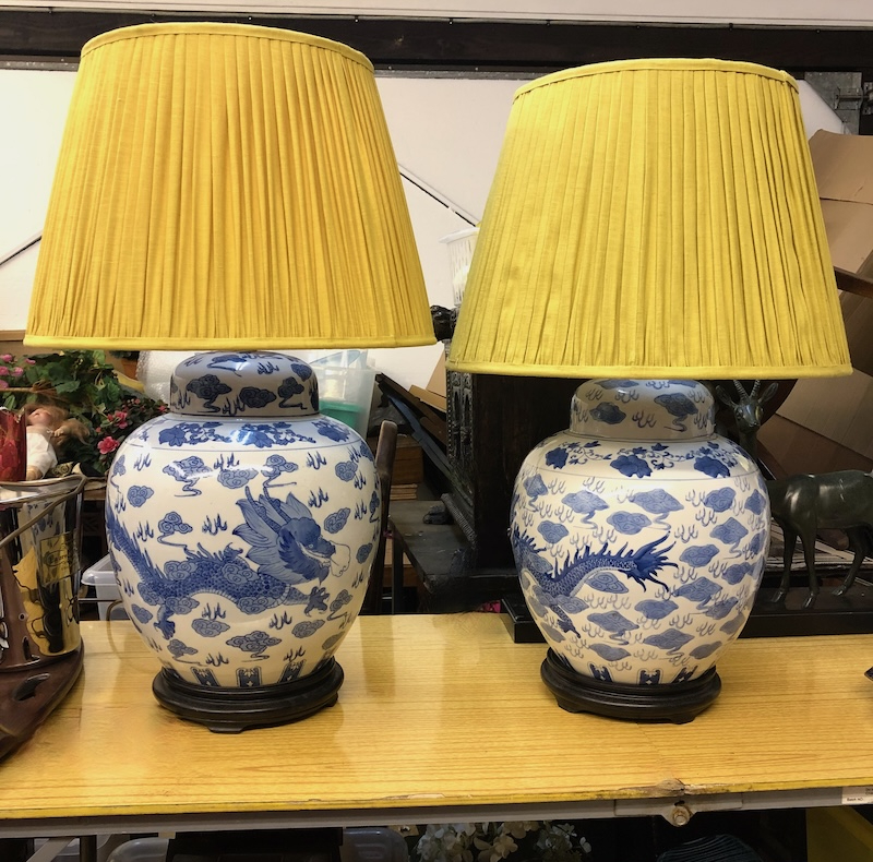 A Near Pair of Large Table Lamps in Blue & White Chinese Pattern - Image 3