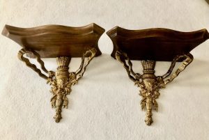 A Decorative Pair of Neoclassical Design Mahogany and Gilt Brass Wall Brackets c.1930