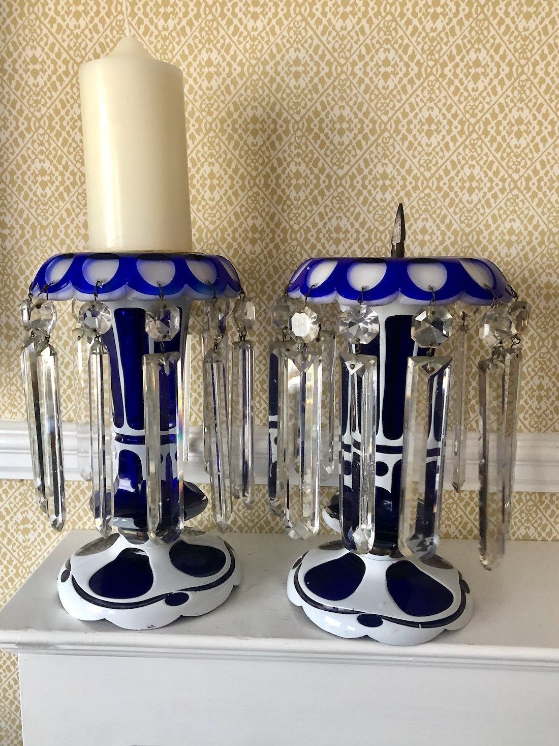 A Pair of Antique Overlaid Glass Lustres c.1870 - Image 6