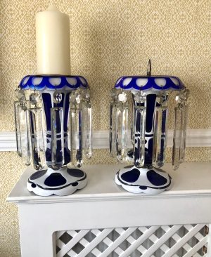 A Pair of Antique Overlaid Glass Lustres c.1870