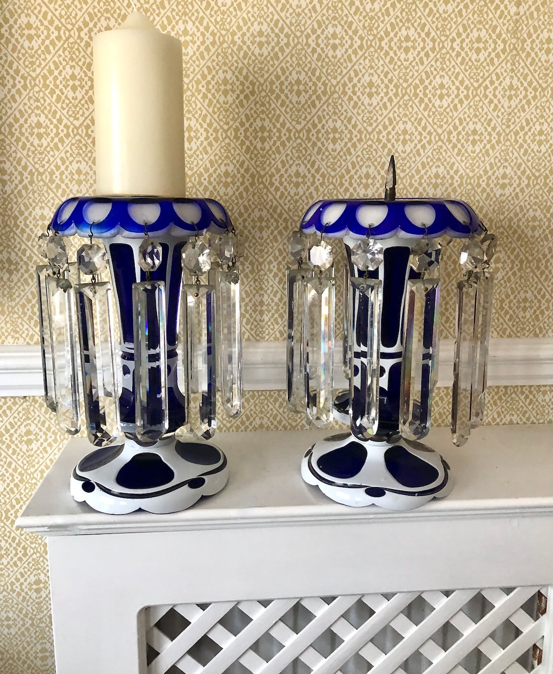 A Pair of Antique Overlaid Glass Lustres c.1870